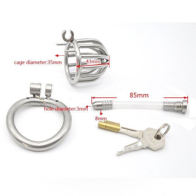 Small Metal Chastity Cock Cage with Catheter