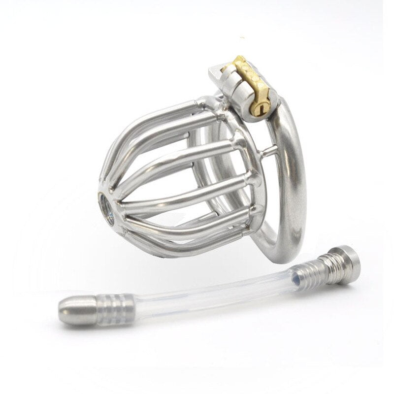 Small Metal Chastity Cock Cage with Catheter