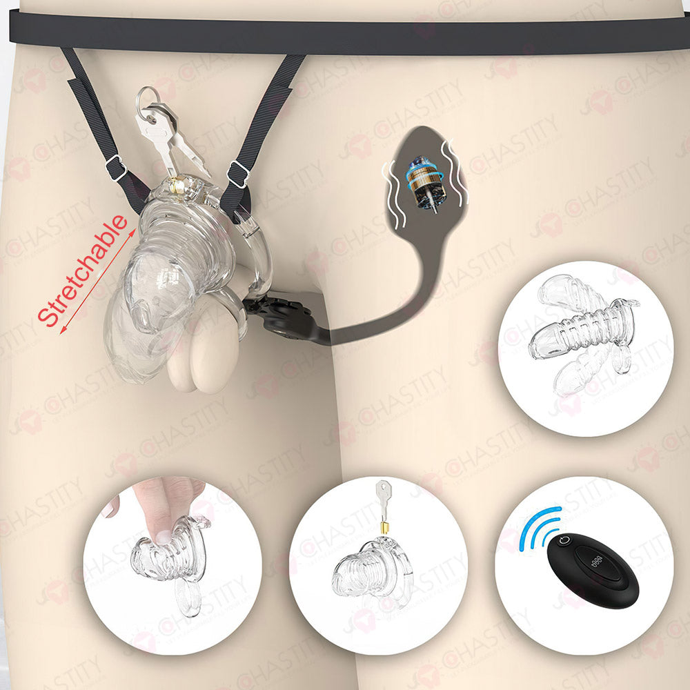 Stretchable Spring Loaded See-Through Chastity Cage