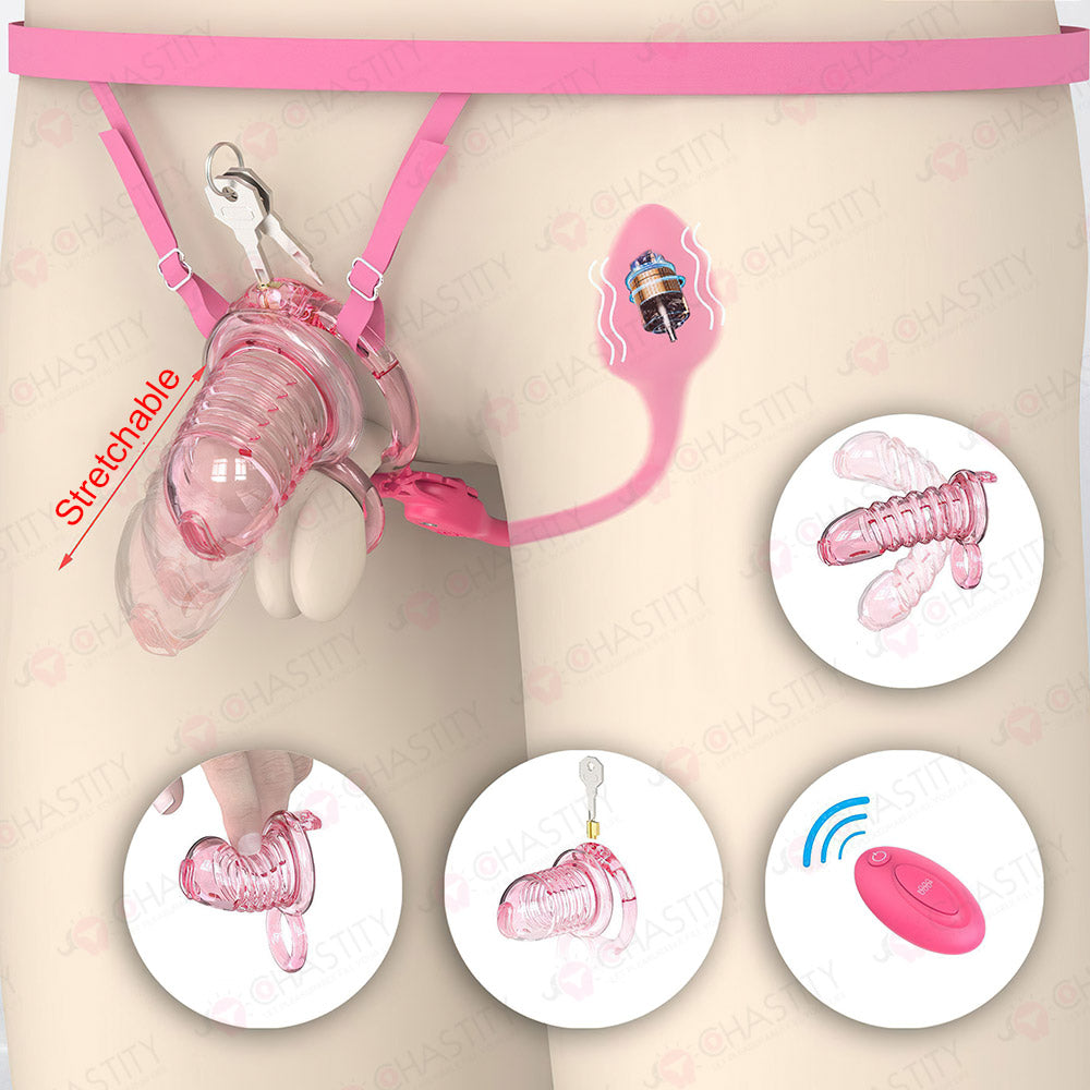 Stretchable Spring Loaded See-Through Chastity Cage