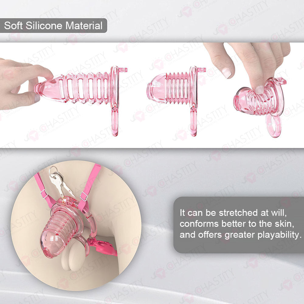 Stretchable Spring Loaded See-Through Chastity Cage