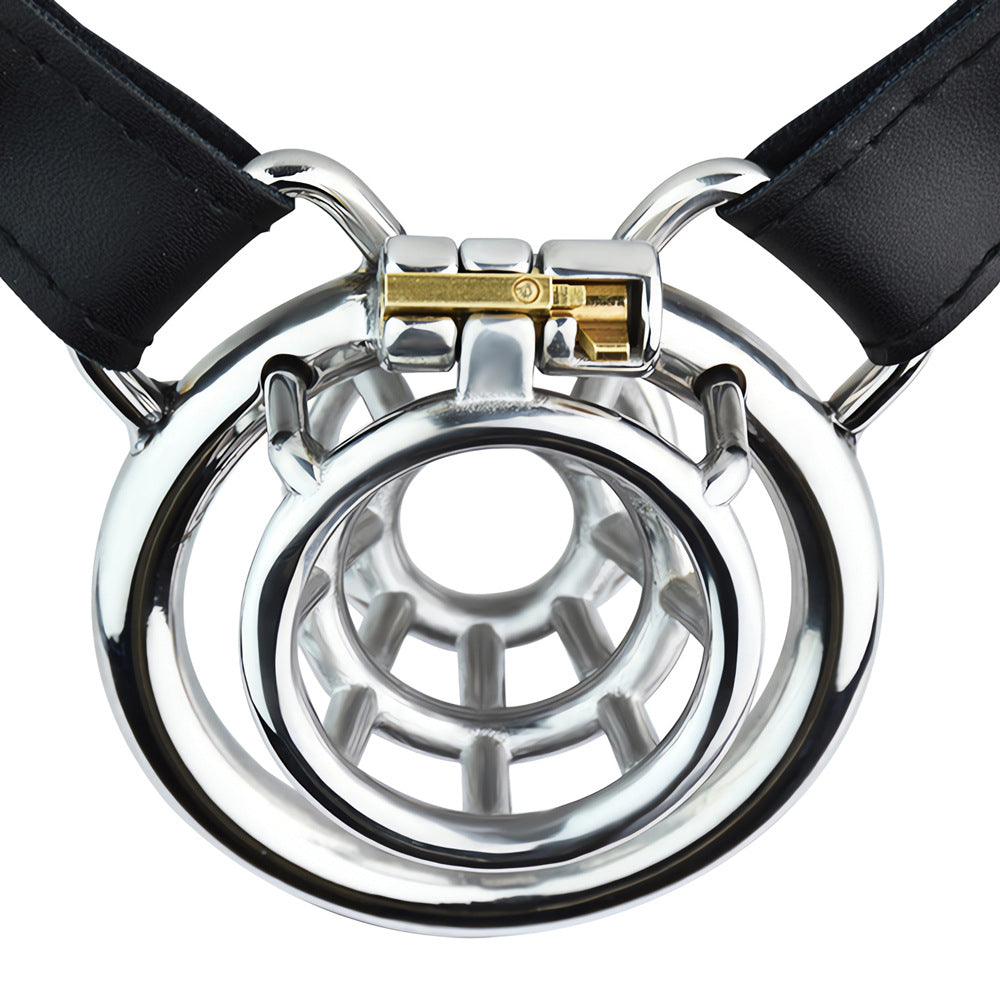 Breathable Metal Negative Inverted Chastity Cage with PU Strap