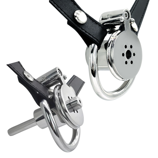 Metal Inverted Male Chastity Cage with Removable Urethral Plug and Belt