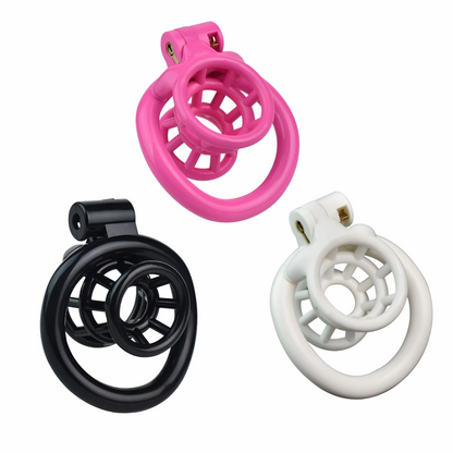 Resin Negative Chastity Cage with 4 Rings - Black/Pink/White