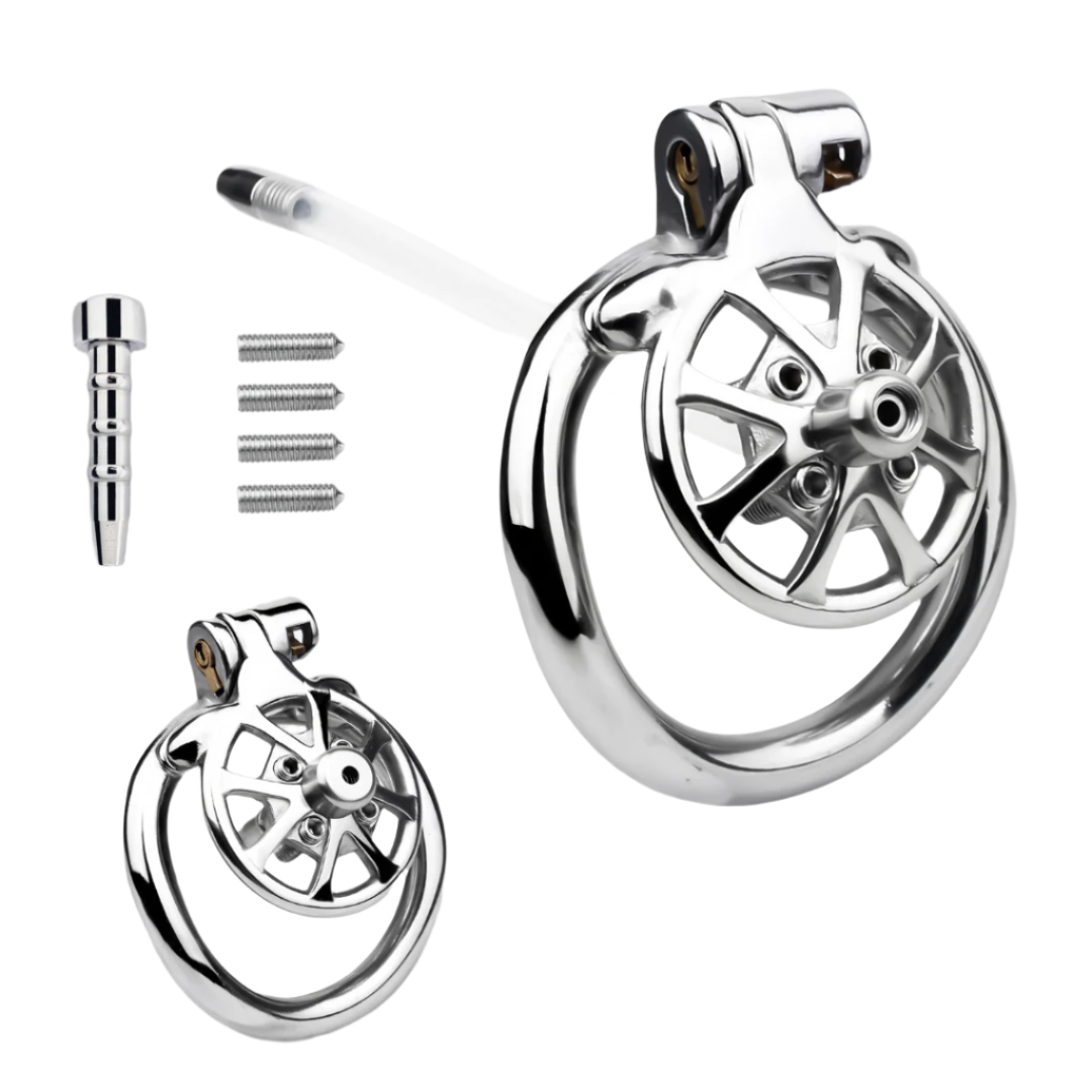 Spiked Flat Chastity Cage with Silicone or Metal Catheter