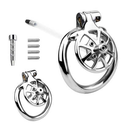 Spiked Flat Chastity Cage with Silicone or Metal Catheter