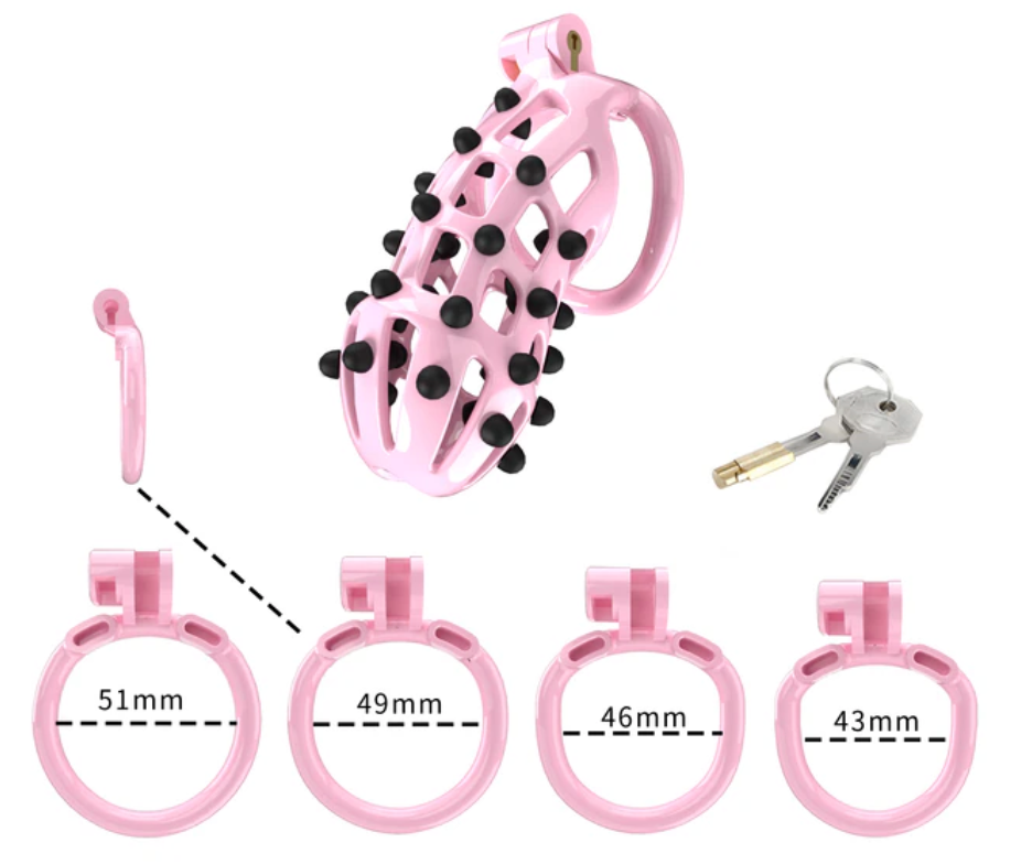 Pink Chastity Cage with Removable Silicone Spikes