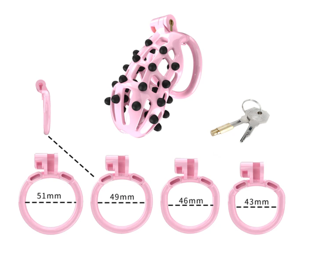 Pink Chastity Cage with Removable Silicone Spikes