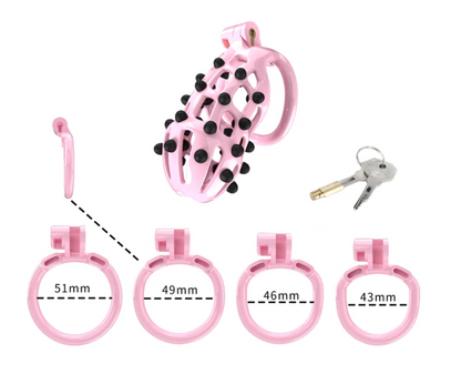 Pink Chastity Cage with Removable Silicone Spikes