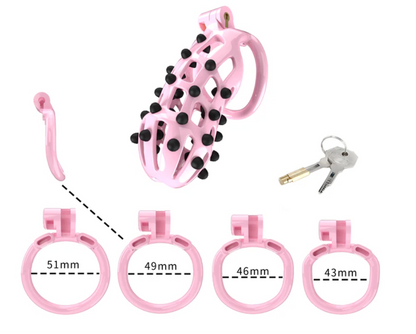 Pink Chastity Cage with Removable Silicone Spikes