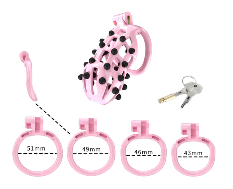 Pink Chastity Cage with Removable Silicone Spikes