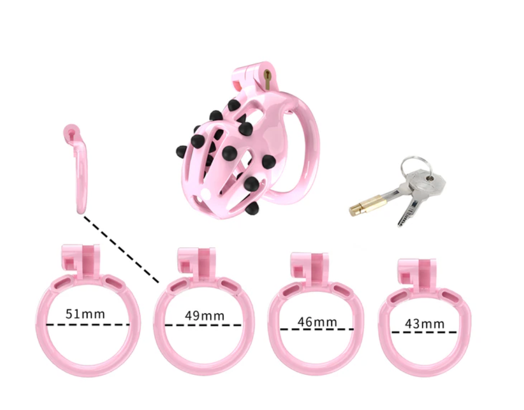 Pink Chastity Cage with Removable Silicone Spikes
