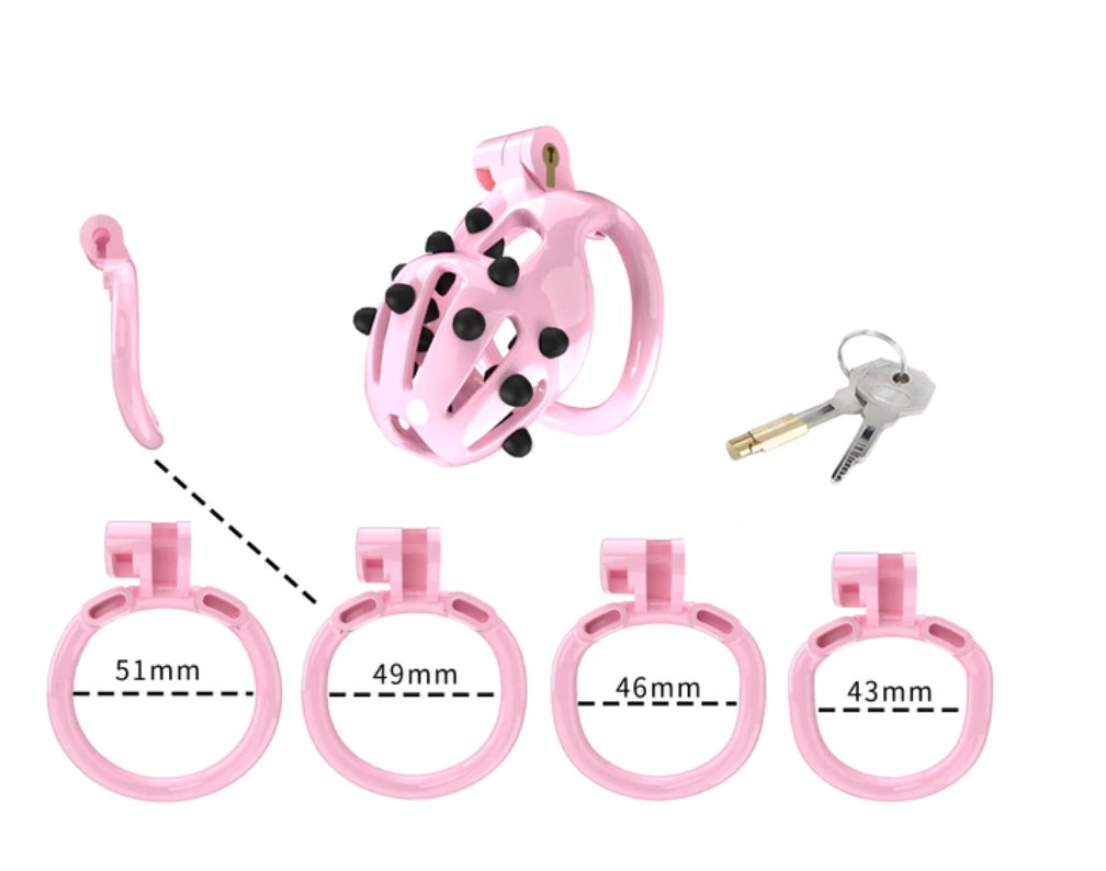 Pink Chastity Cage with Removable Silicone Spikes