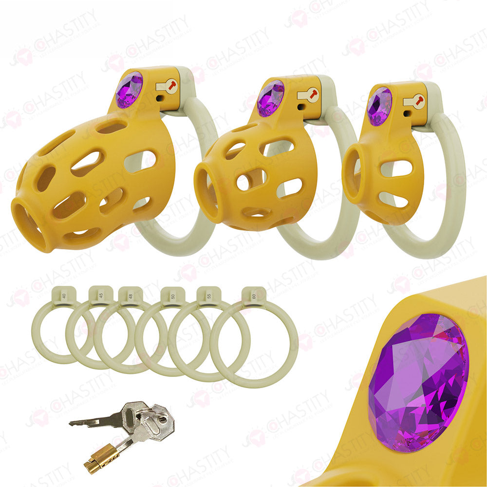 Yellow Chastity Cage With Power Stone