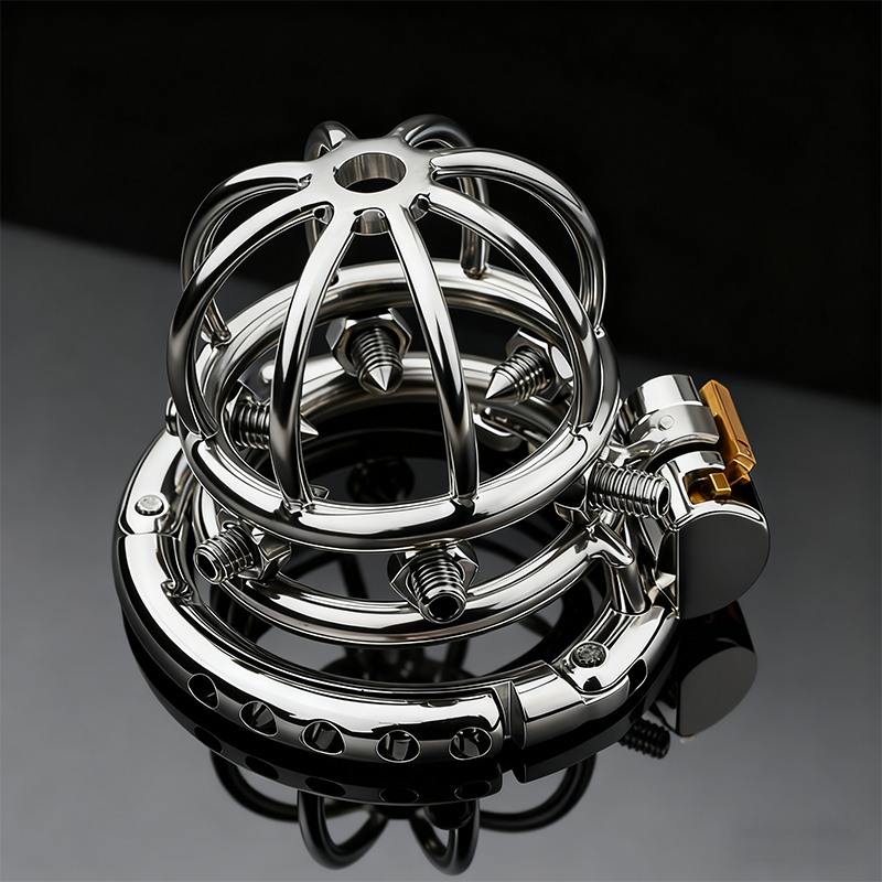 Adjustable Chastity Cage With Spikes Removable - 7