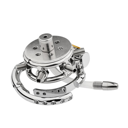 Adjustable Flat Chastity Cage With Spikes and Catheter - 1