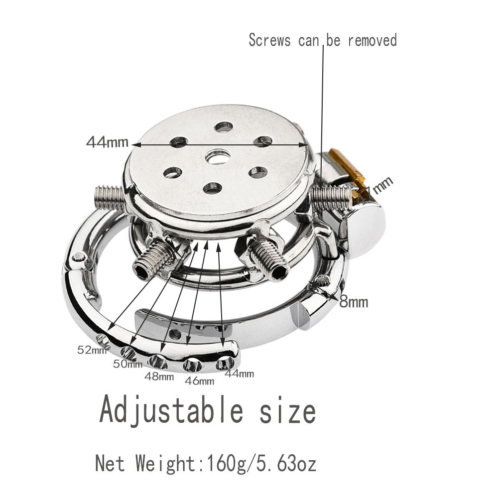 Adjustable Flat Chastity Cage With Spikes and Catheter - 3