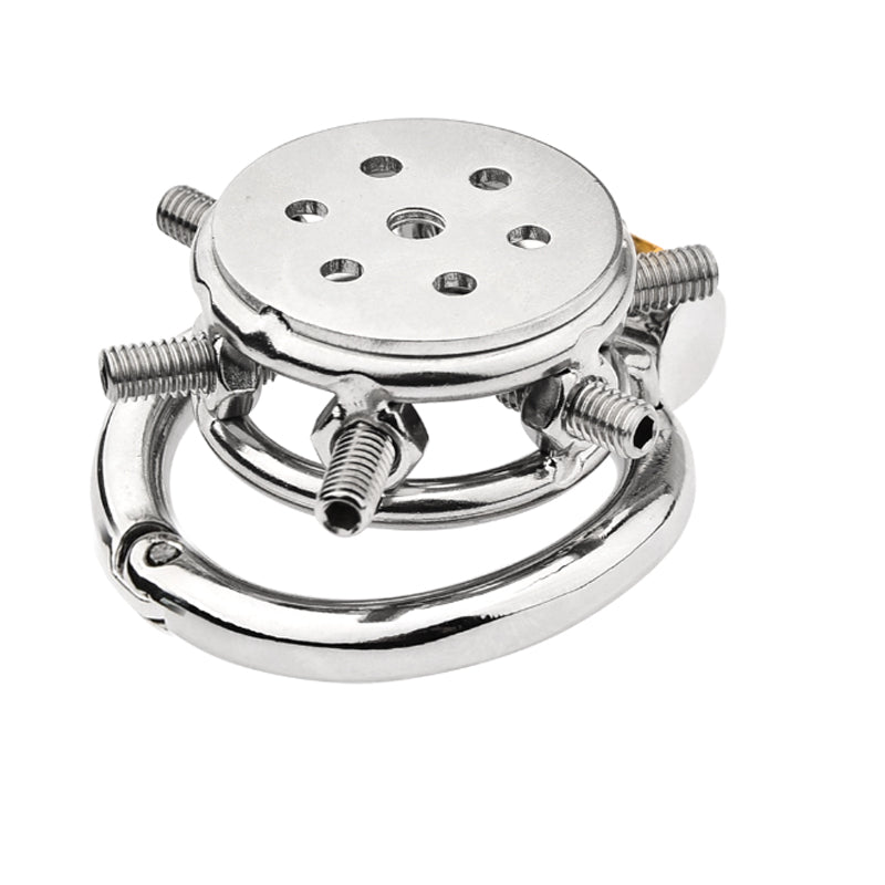 Adjustable Flat Chastity Cage With Spikes and Catheter - 4