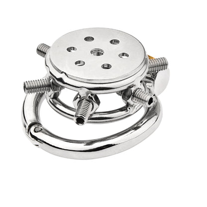 Adjustable Flat Chastity Cage With Spikes and Catheter - 4