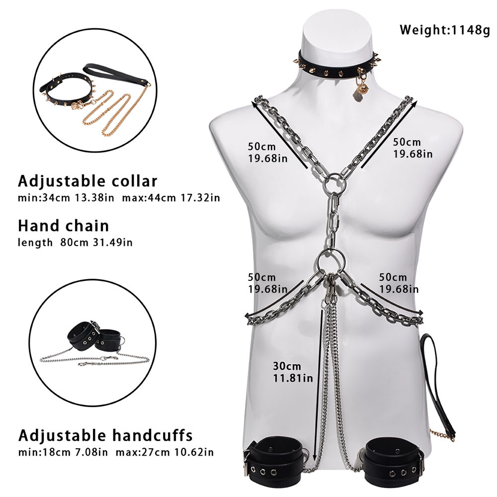 Men's Leather Bondage Corset Sexy Metal Harness for Adult Fetish Play