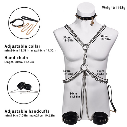 Men's Leather Bondage Corset Sexy Metal Harness for Adult Fetish Play