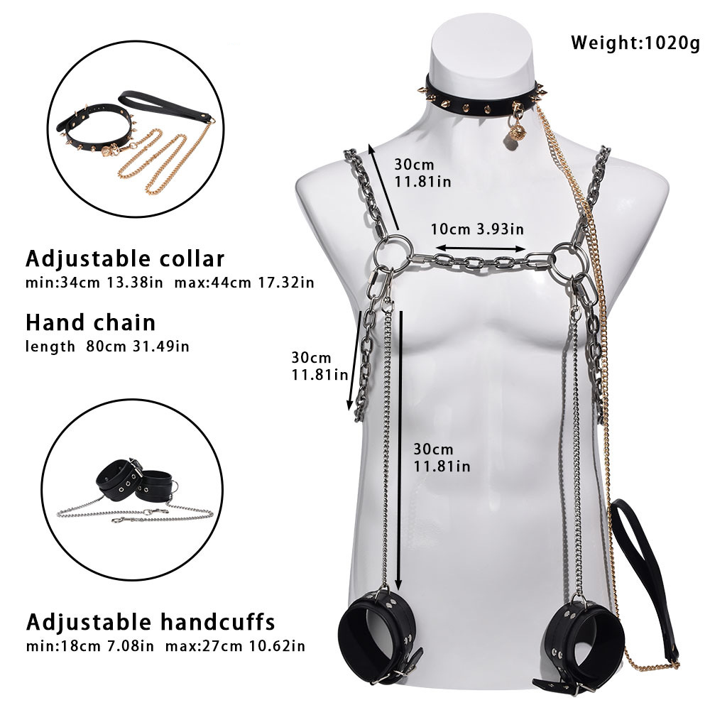 Men's Leather Bondage Corset Sexy Metal Harness for Adult Fetish Play