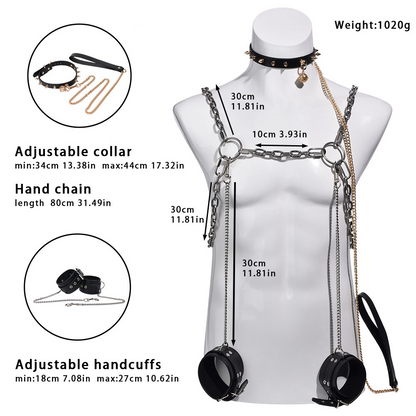 Men's Leather Bondage Corset Sexy Metal Harness for Adult Fetish Play