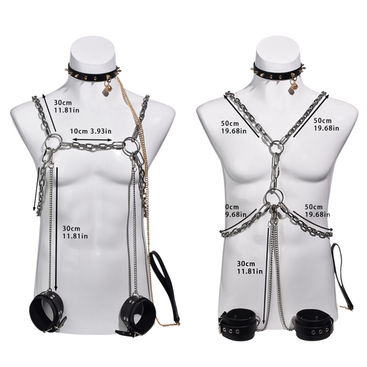 Men's Leather Bondage Corset Sexy Metal Harness for Adult Fetish Play