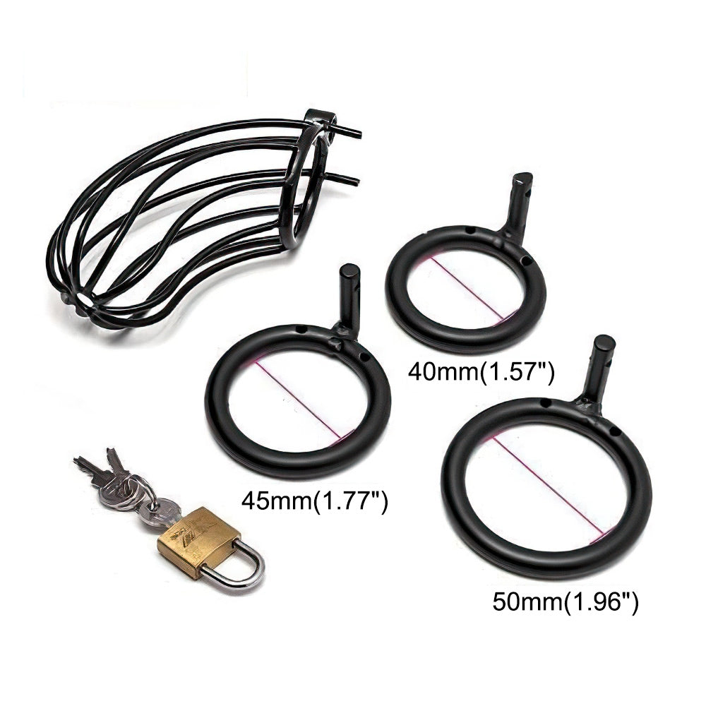 Black Metal Chastity Cage (3 Rings)