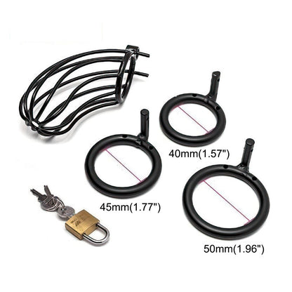 Black Metal Chastity Cage (3 Rings)
