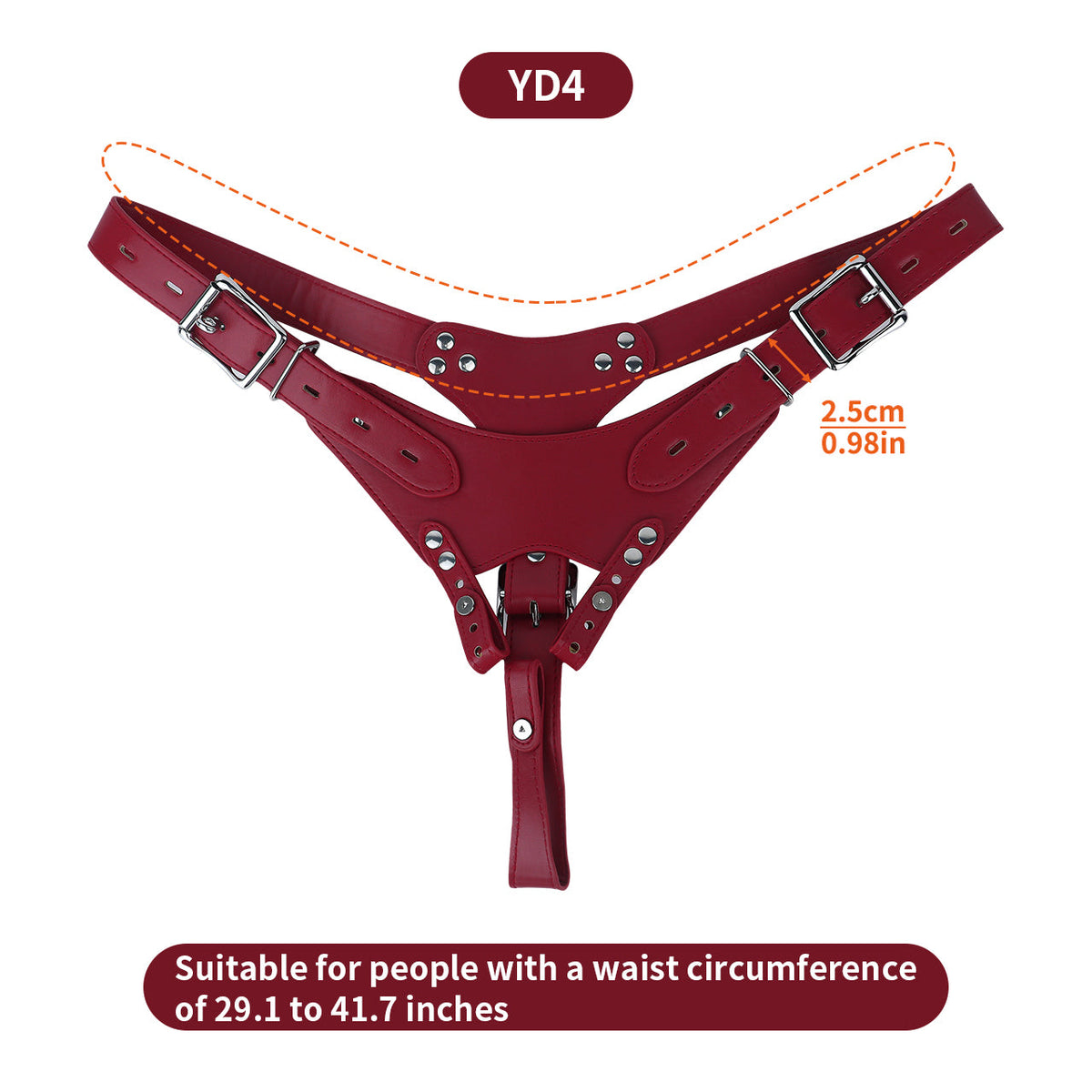Red belt waist range and strap width measurements