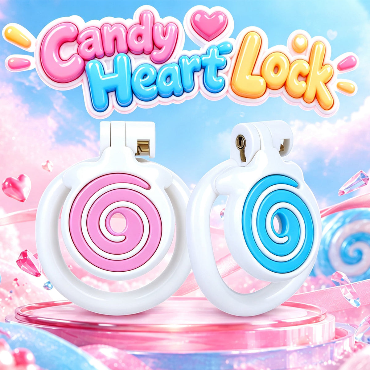 Candy Heart Lock pink and blue spiral designs