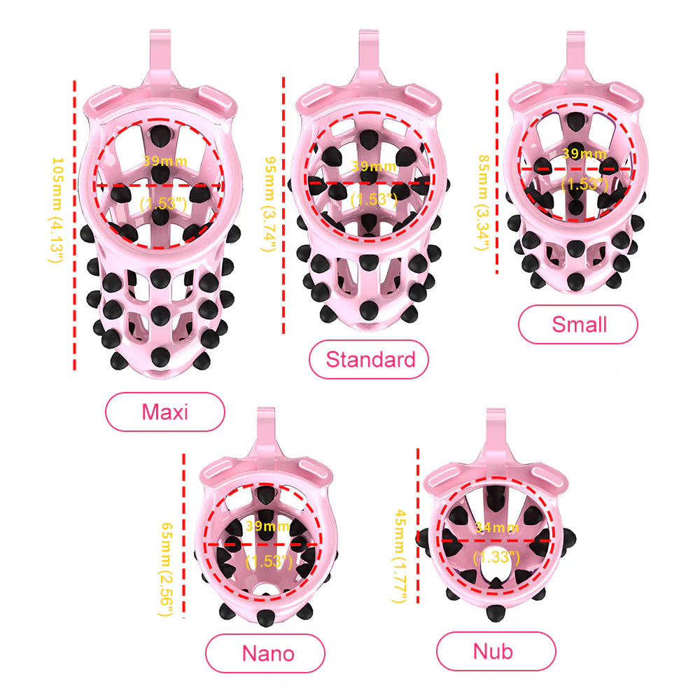 Pink Chastity Cage with Removable Silicone Spikes