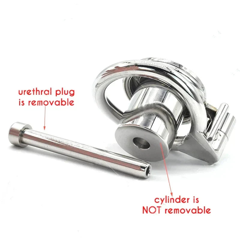 Metal Inverted Male Chastity Cage with Removable Urethral Plug and Belt