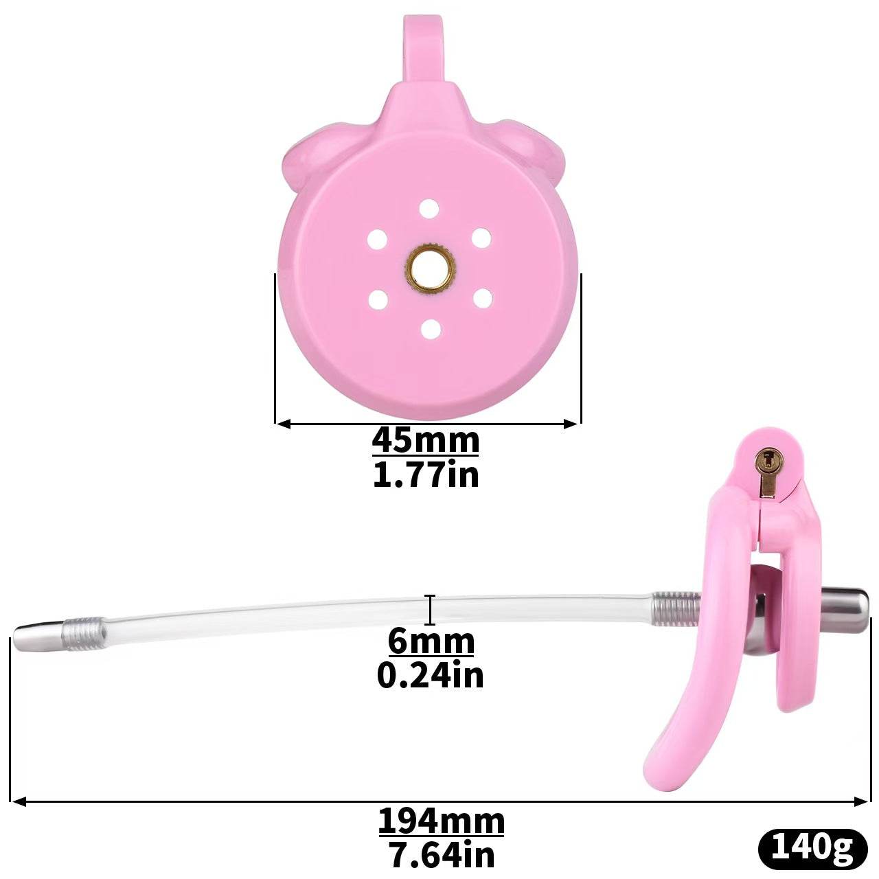 Flat Chastity Cage With Removable Silicone Catheter