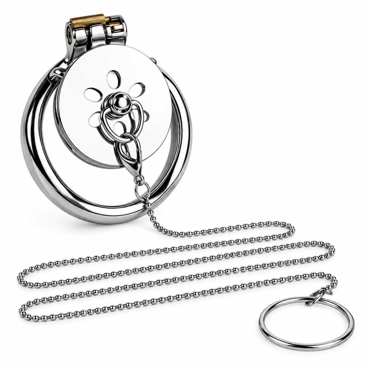 Stainless Steel Flat Chastity Cage with Traction Chain