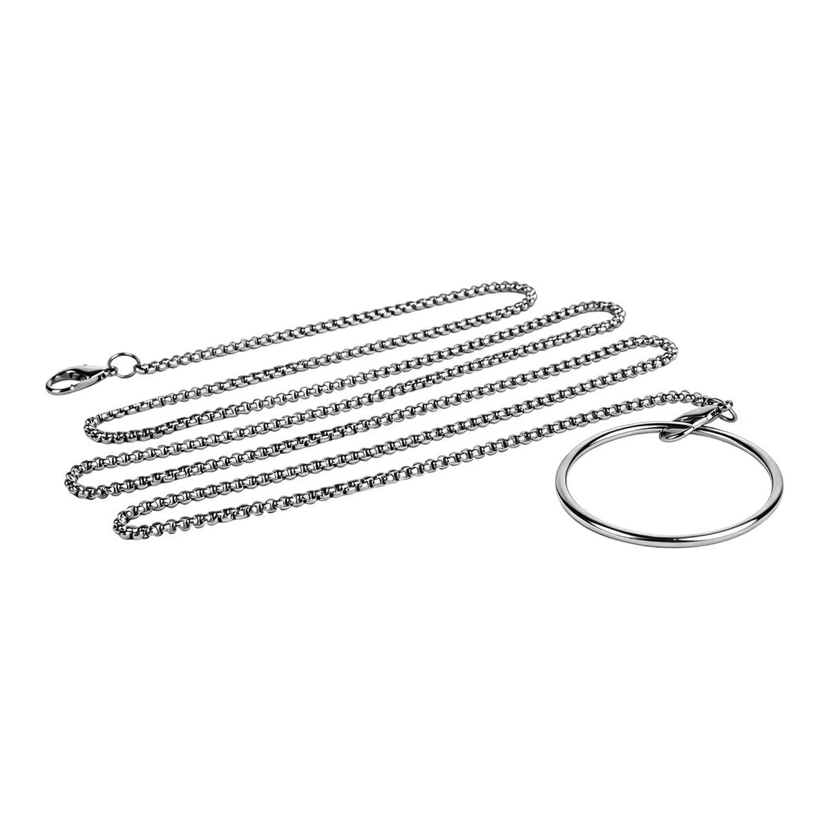 Stainless Steel Flat Chastity Cage with Traction Chain