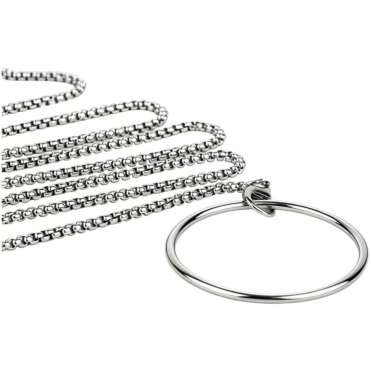 Stainless Steel Flat Chastity Cage with Traction Chain