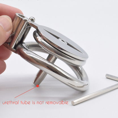 Super Small Flat Chastity Cage with Metal Urethral Tube and PU Belt