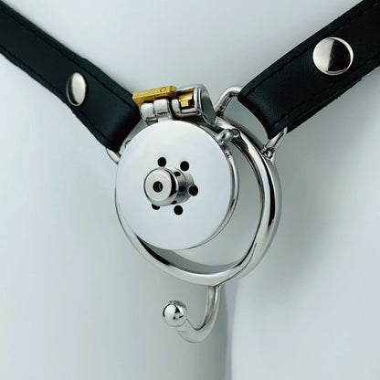 Double-Layer Inverted Chastity Cage with Urethral Tube & PU Strap