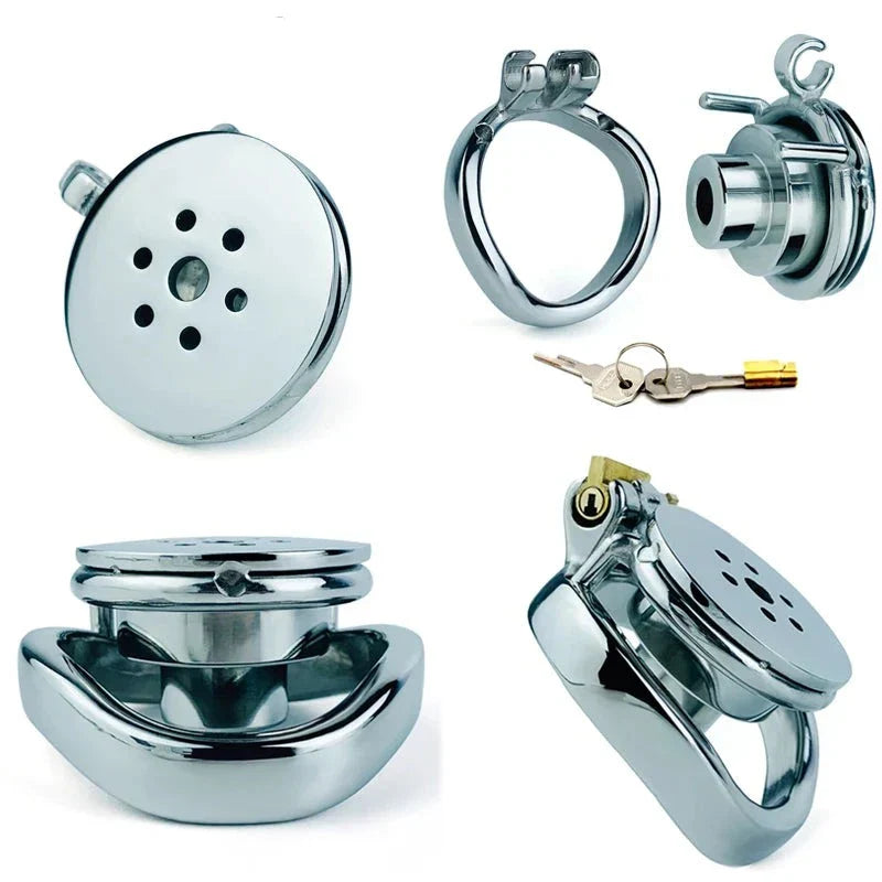 Double-Layer Inverted Chastity Cage with Urethral Tube & PU Strap