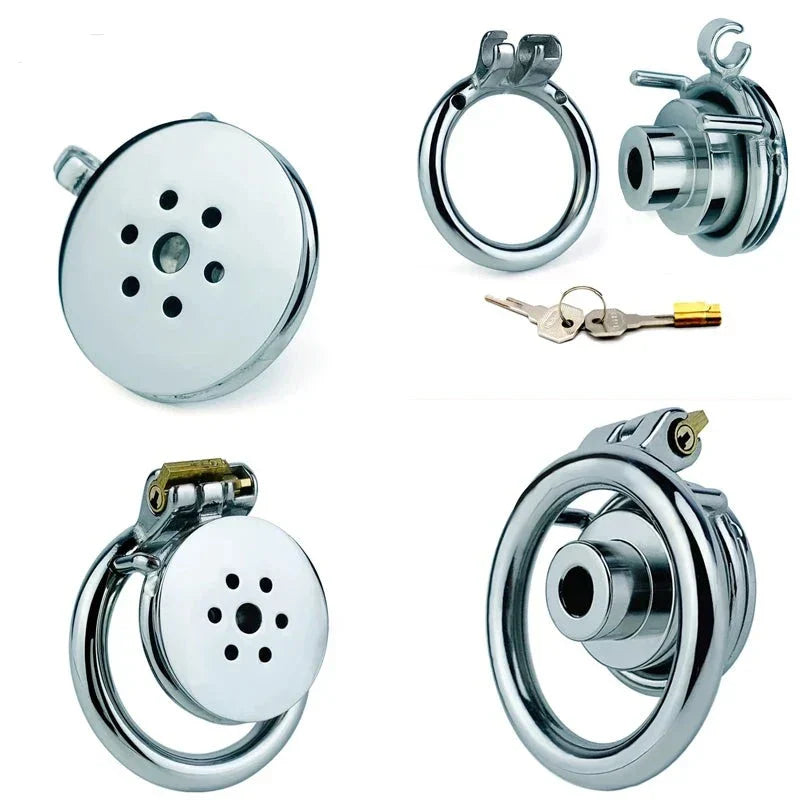 Double-Layer Inverted Chastity Cage with Urethral Tube & PU Strap