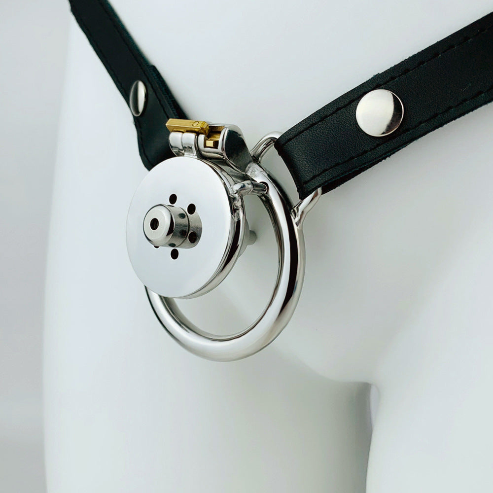 Double-Layer Inverted Chastity Cage with Urethral Tube & PU Strap