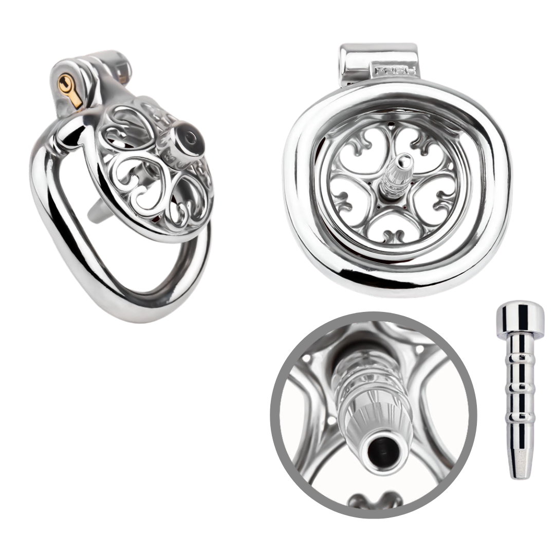 Flat Inverted Heart Chastity Cage with Removable Plug and Catheter