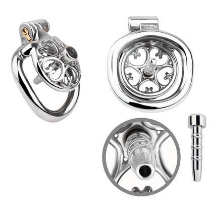 Flat Inverted Heart Chastity Cage with Removable Plug and Catheter