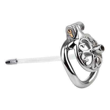 Flat Inverted Heart Chastity Cage with Removable Plug and Catheter