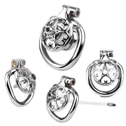Flat Inverted Heart Chastity Cage with Removable Plug and Catheter