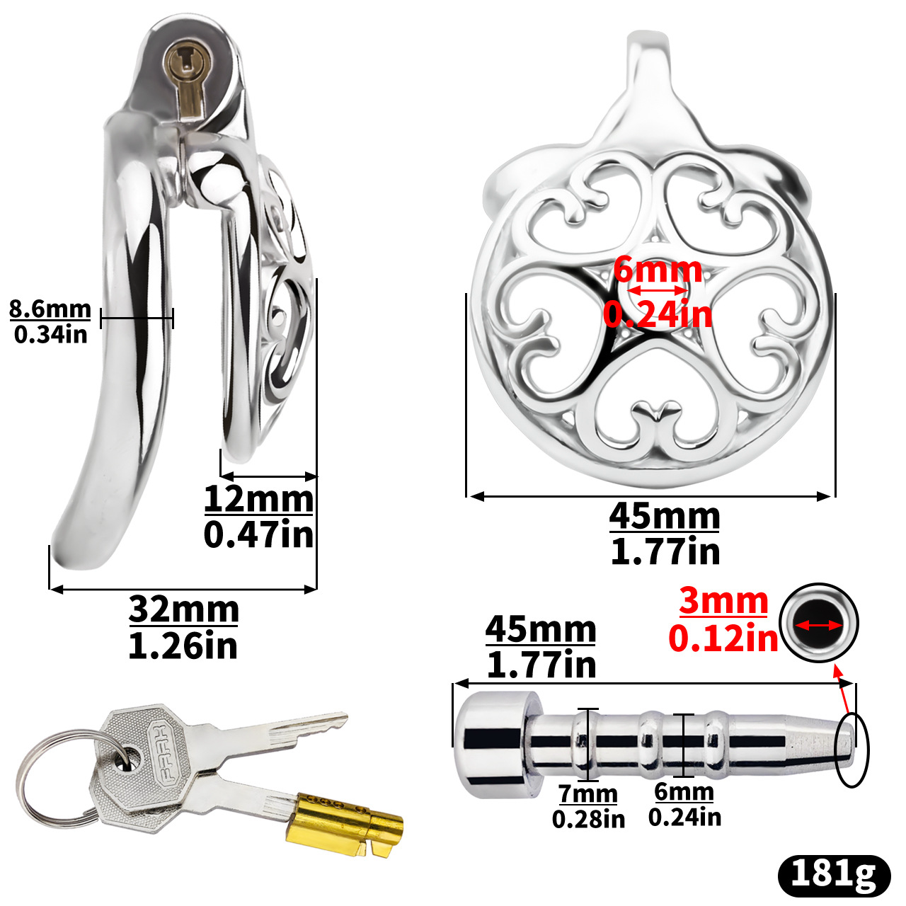 Flat Inverted Heart Chastity Cage with Removable Plug and Catheter