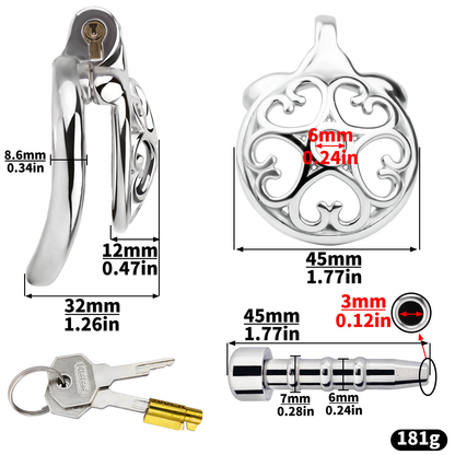 Flat Inverted Heart Chastity Cage with Removable Plug and Catheter