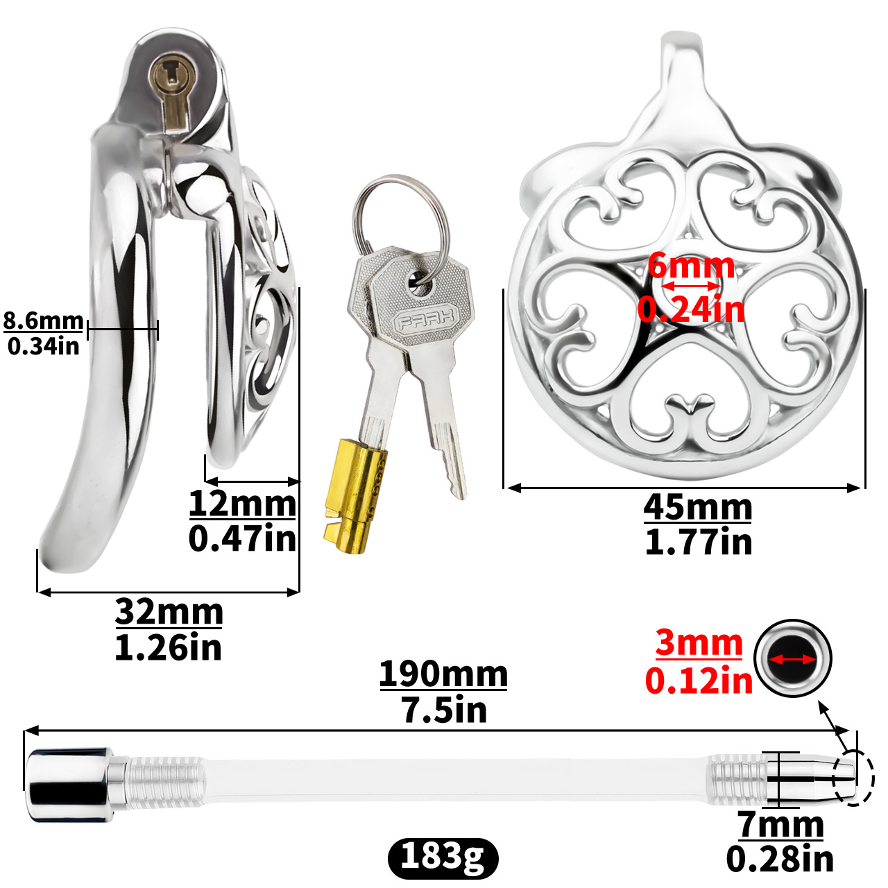 Flat Inverted Heart Chastity Cage with Removable Plug and Catheter